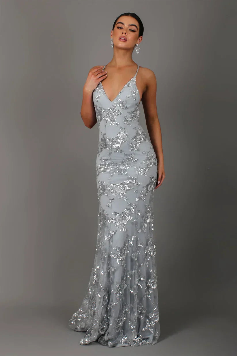 Robe de soirée pailletée femme longue