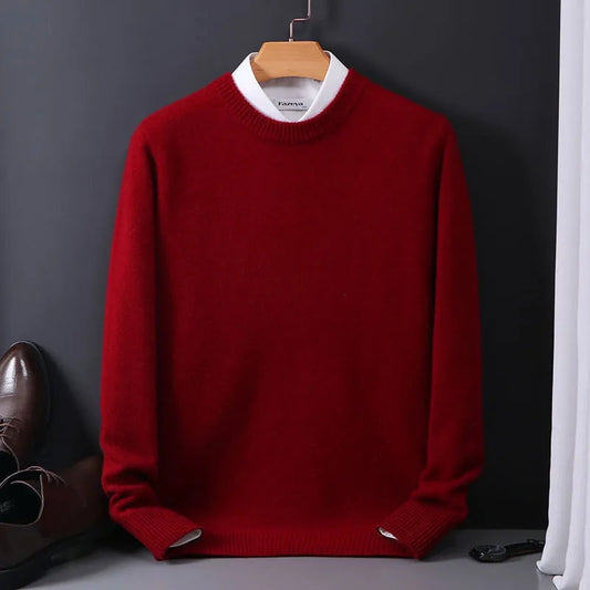 Pull Homme Rouge Col Rond en Laine Chaude - LuxeStyle
