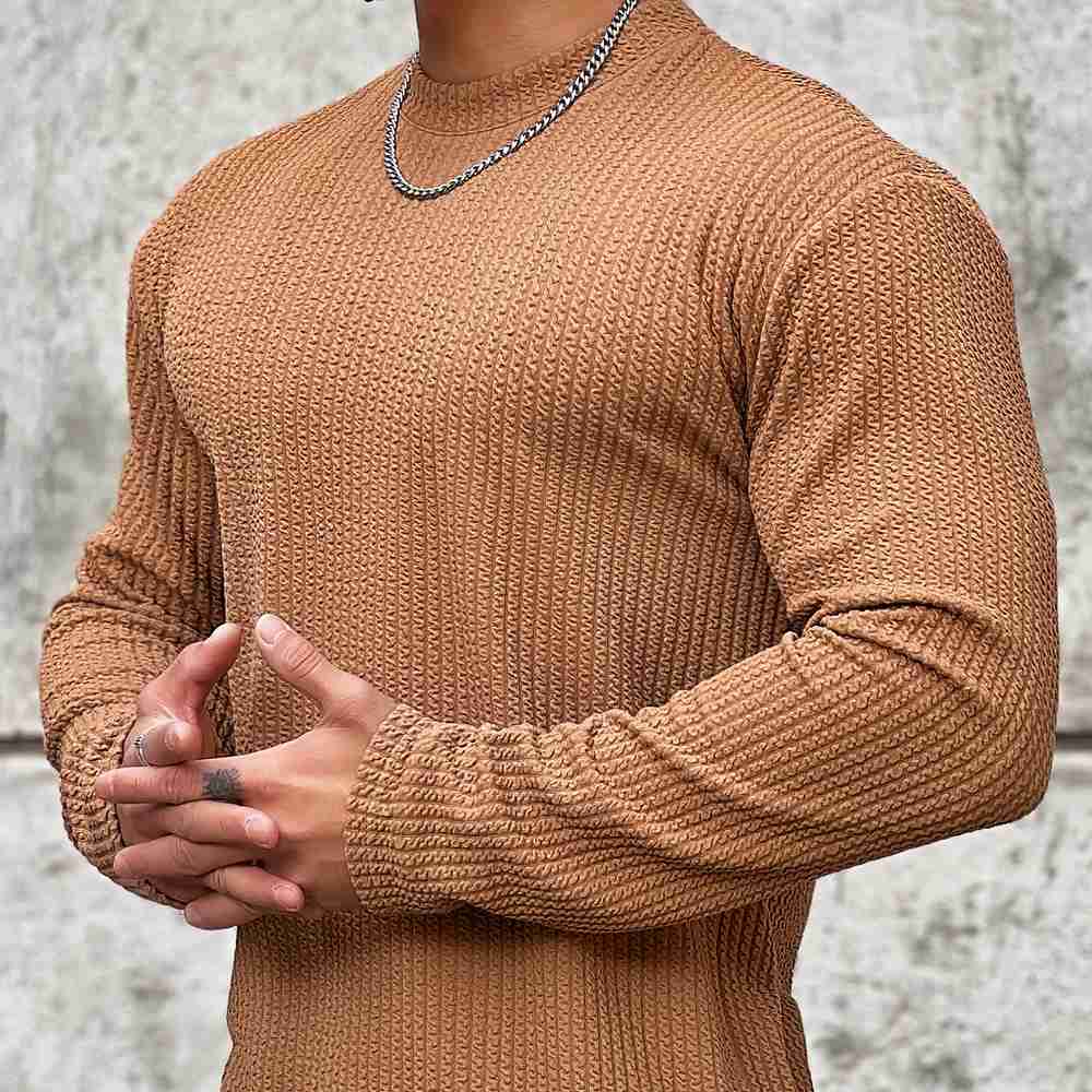 Pull en laine brute brun homme hiver - LuxeStyle