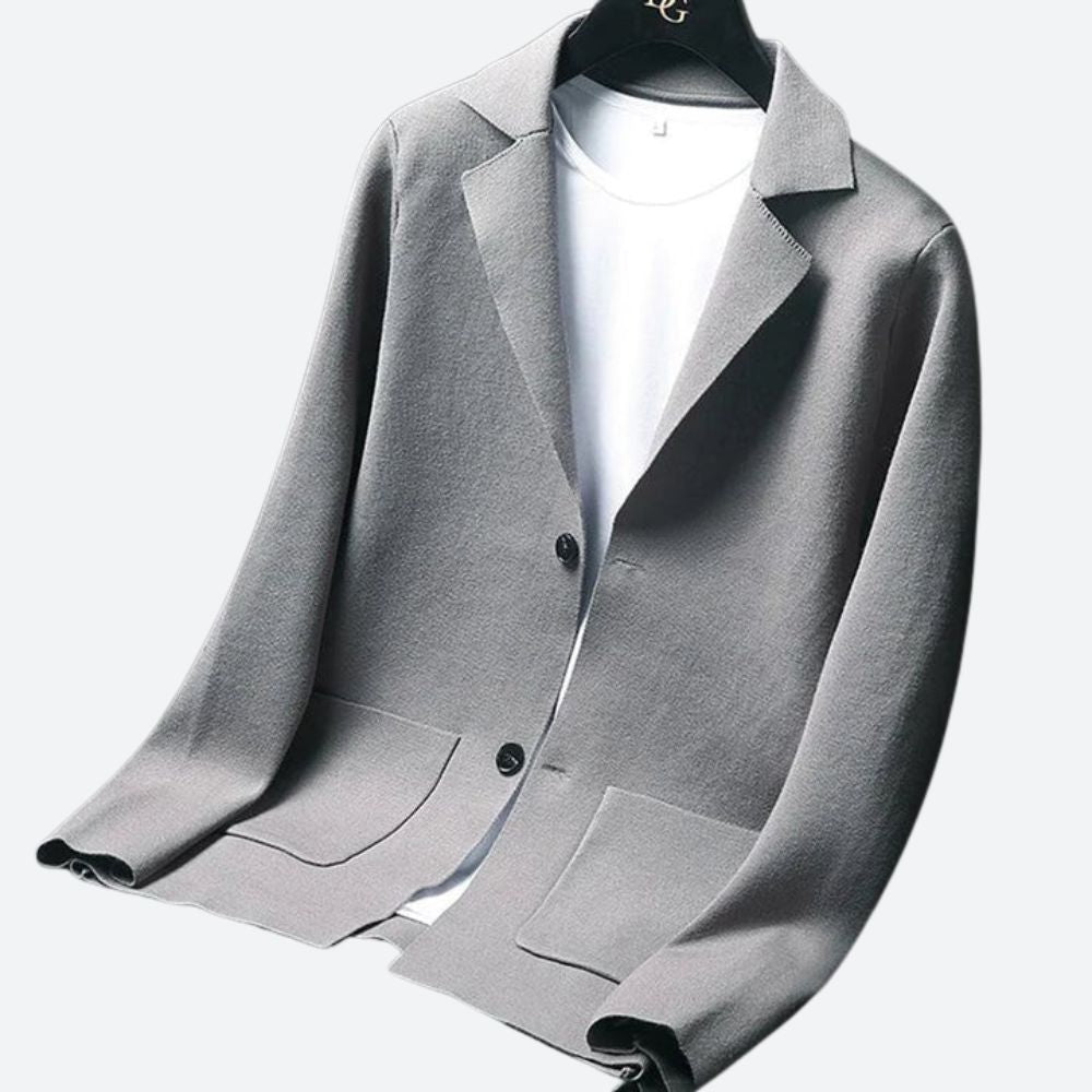 Blazer Élégant Revers Texturé Boutons Dorés