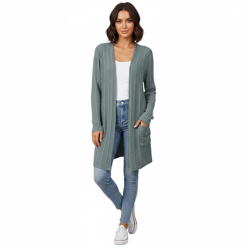 Cardigan Féminin Longue Ligne avec Poches et Coupe Détendue - LuxeStyle