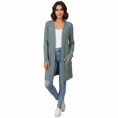 Cardigan Féminin Longue Ligne avec Poches et Coupe Détendue - LuxeStyle
