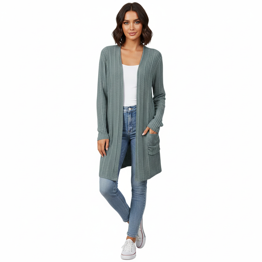 Cardigan Féminin Longue Ligne avec Poches et Coupe Détendue - LuxeStyle