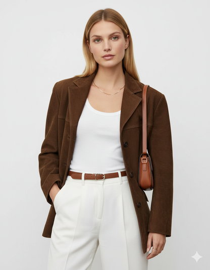 Veste Femme Suédine Brun Chic et Élégante - LuxeStyle