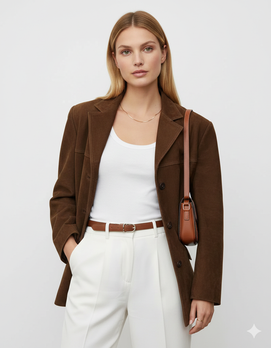 Veste Femme Suédine Brun Chic et Élégante - LuxeStyle