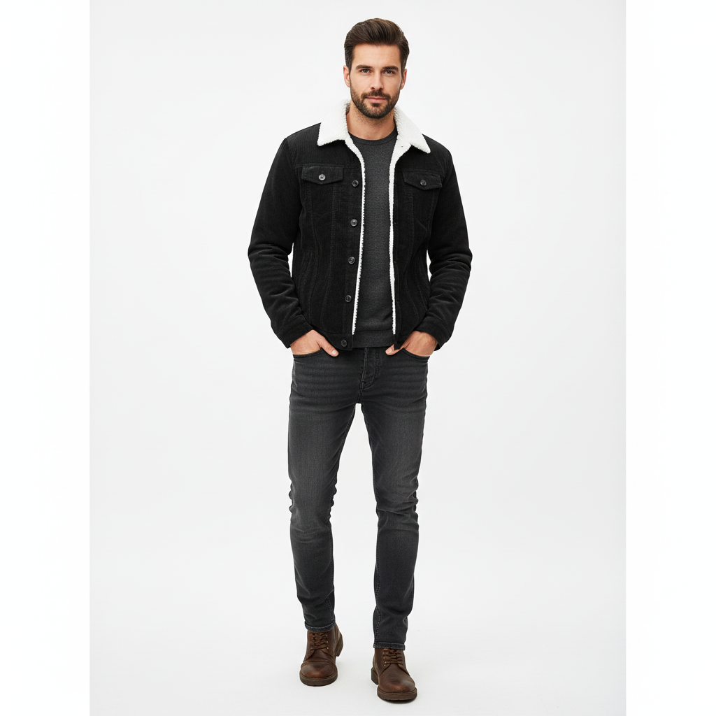 Veste Trucker Chaude Sherpa pour Homme - Cuir Corduroy Élégant - LuxeStyle