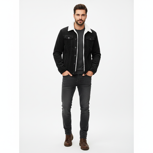 Veste Trucker Chaude Sherpa pour Homme - Cuir Corduroy Élégant - LuxeStyle