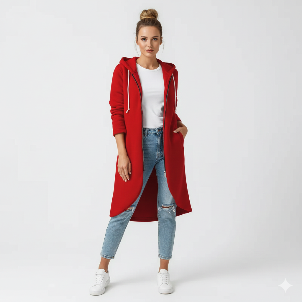 Veste Féminine Zippée Capuche Longue Décontractée - LuxeStyle