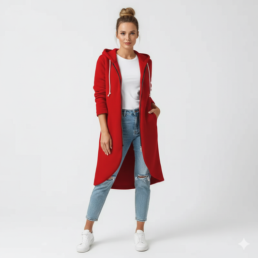 Veste Féminine Zippée Capuche Longue Décontractée - LuxeStyle