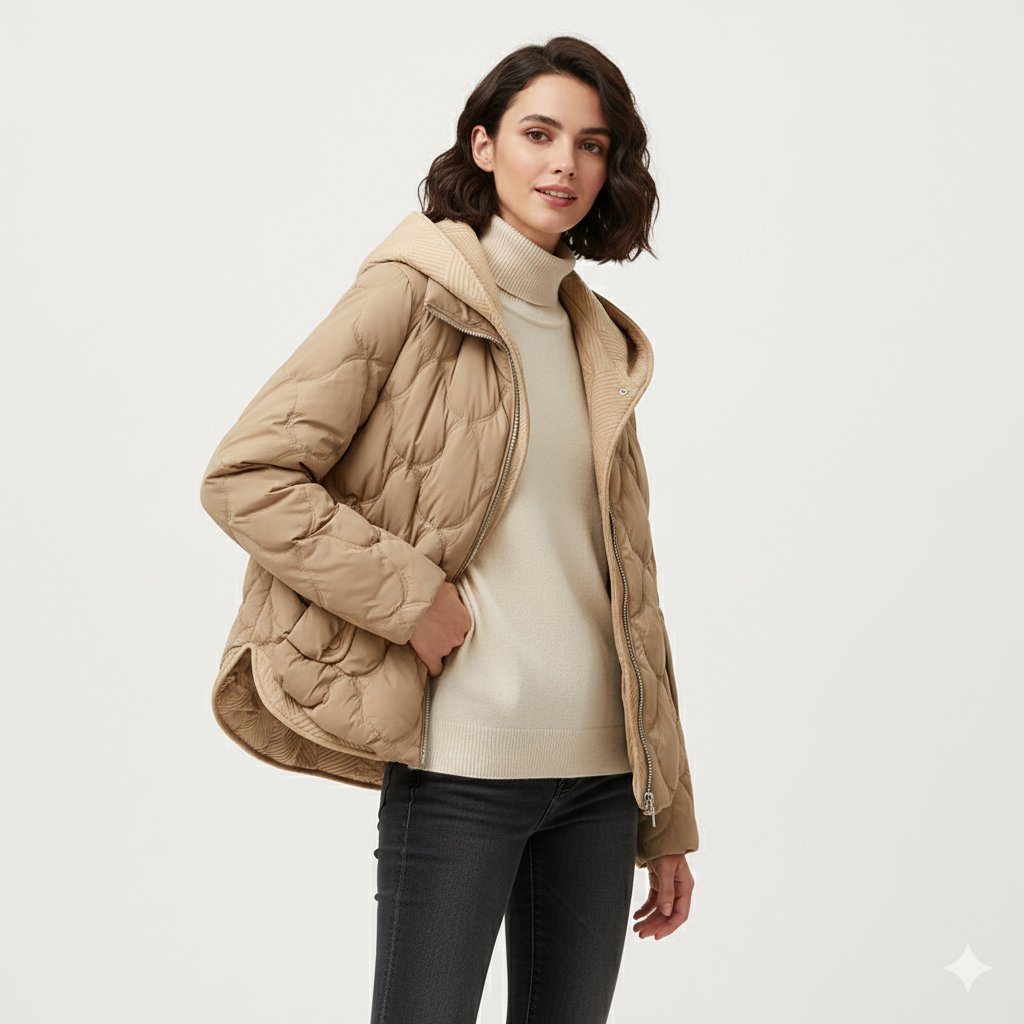 Veste Hiver Femme Courte – Doudoune Élégante avec Capuche et Fermeture Éclair - LuxeStyle