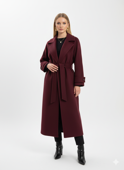 Manteau Femme Grande Taille - Laine Mélange Bordeaux Élégant - LuxeStyle
