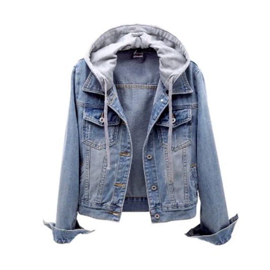 Blouson Jean Dénim Féminin avec Capuche - LuxeStyle