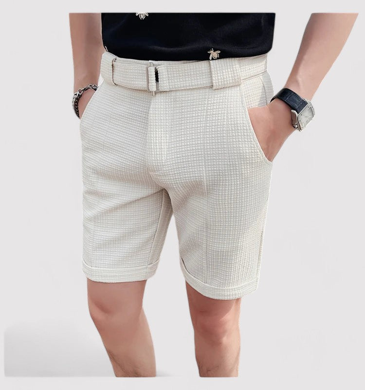 Short en coton brut beige pour homme avec ceinture ajustable
