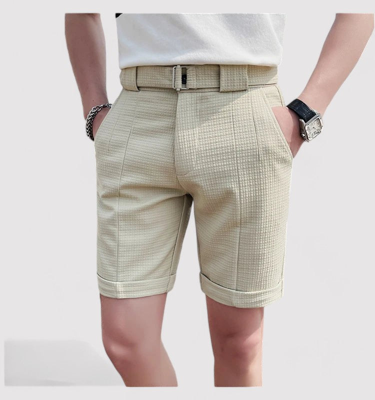 Short en coton brut beige pour homme avec ceinture ajustable - LuxeStyle