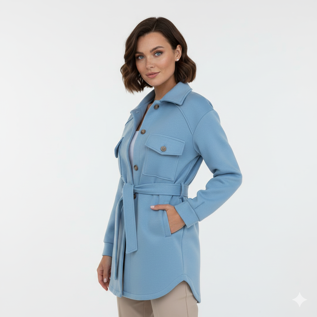 Veste Polo Féminine – Style Détendu à Col Relevé & Fermeture Boutons