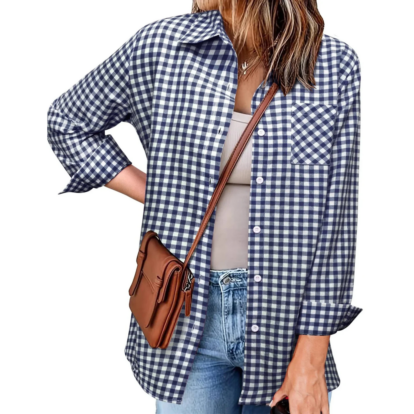 Chemise Décontractée Femme à Carreaux Doux