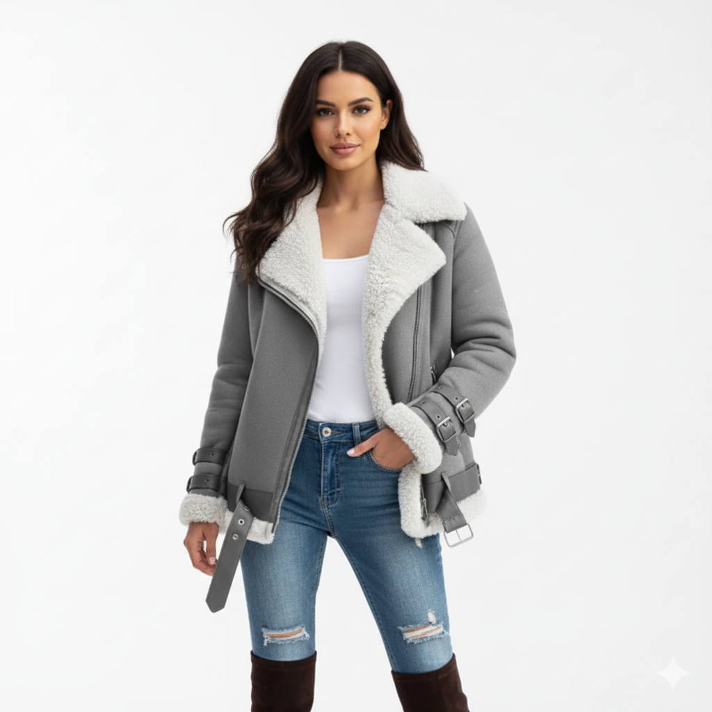 Veste Moto Féminine – Manteau Hiver Douillet en Laine Mélange