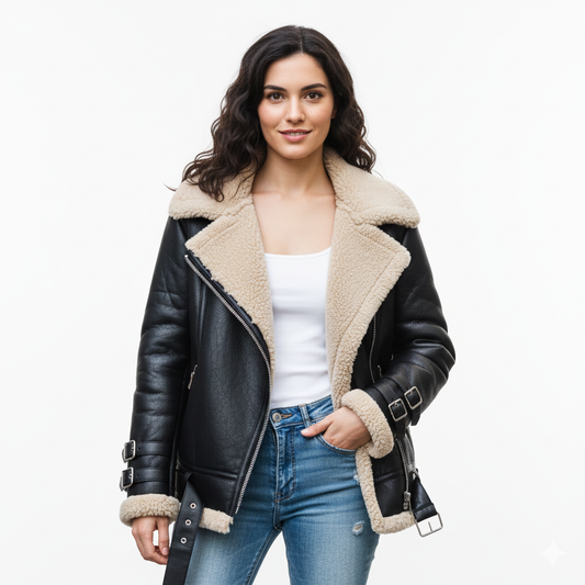 Veste Moto Féminine – Manteau Hiver Douillet en Laine Mélange - LuxeStyle