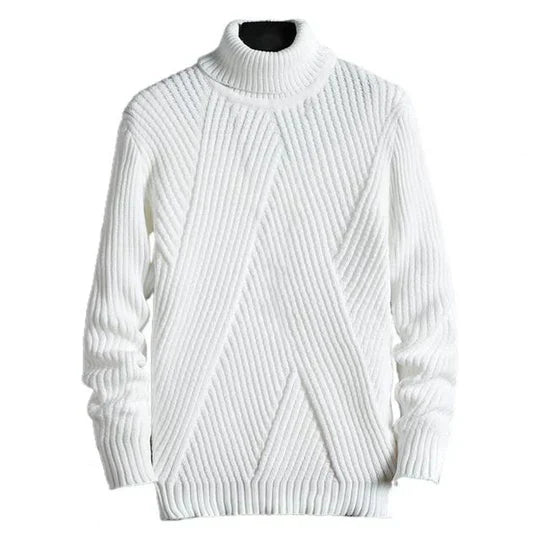 Pull en tricot torsadé blanc col rond pour homme - LuxeStyle
