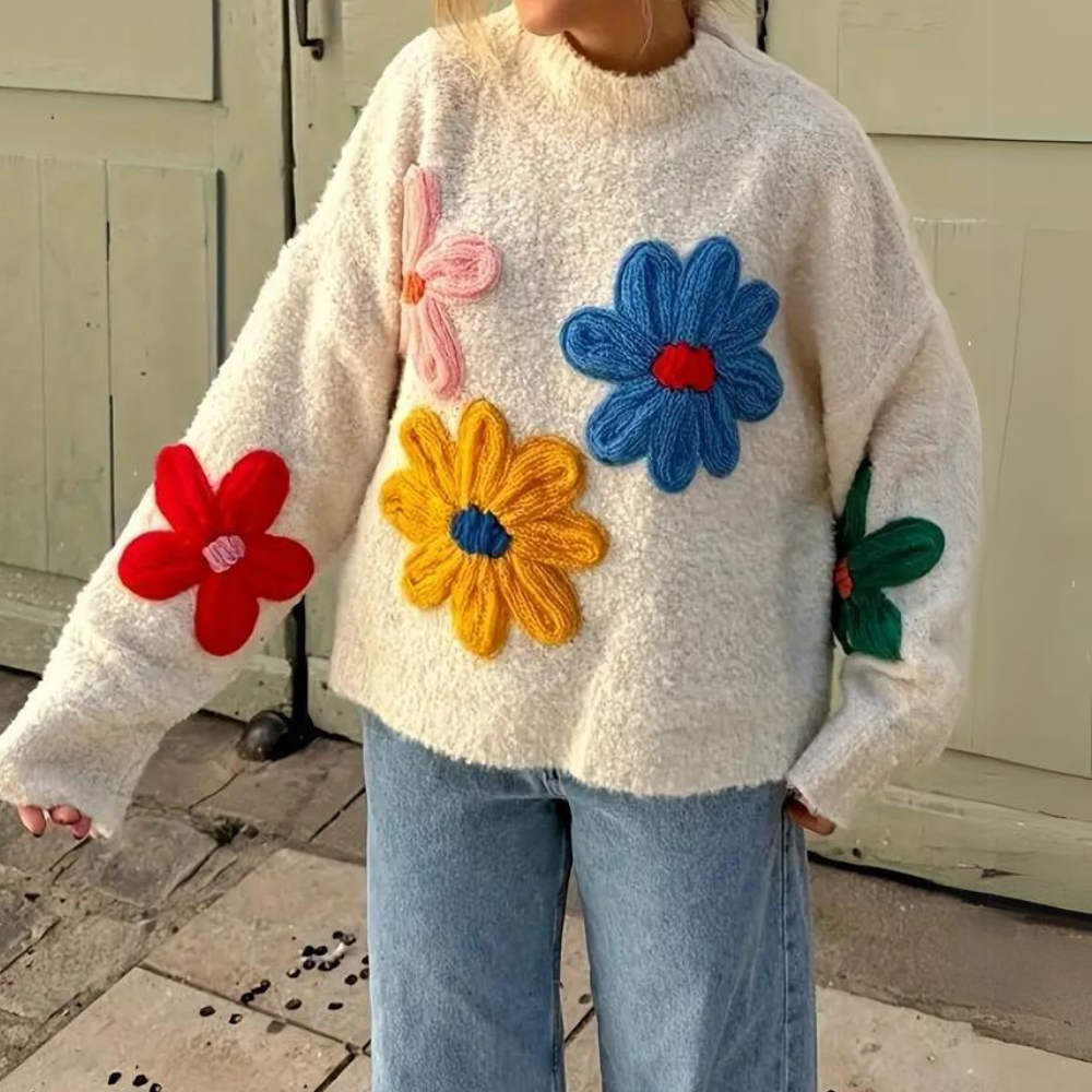 BRENDA - Pull Floral Multicolore pour Femmes