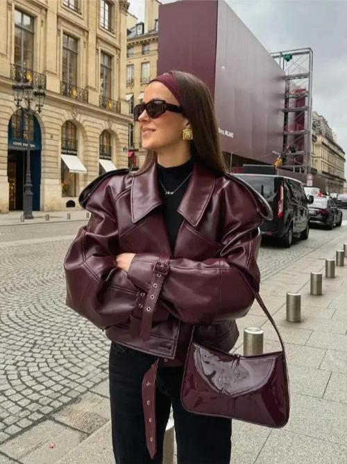 Veste Cuir Féminine Élégante - Court et Désinvolte avec Ceinture ajustable - LuxeStyle