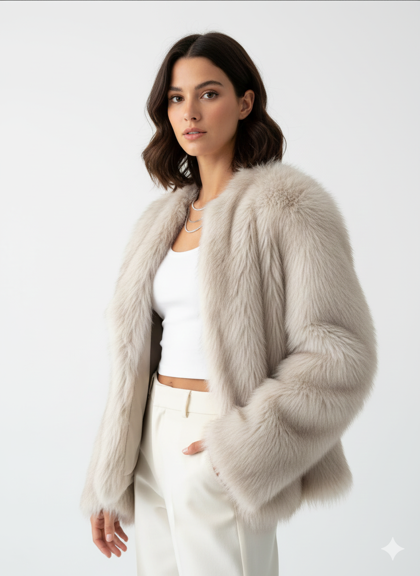 Manteau Femme Hiver Douillet Élégant en Fausse Fourrure