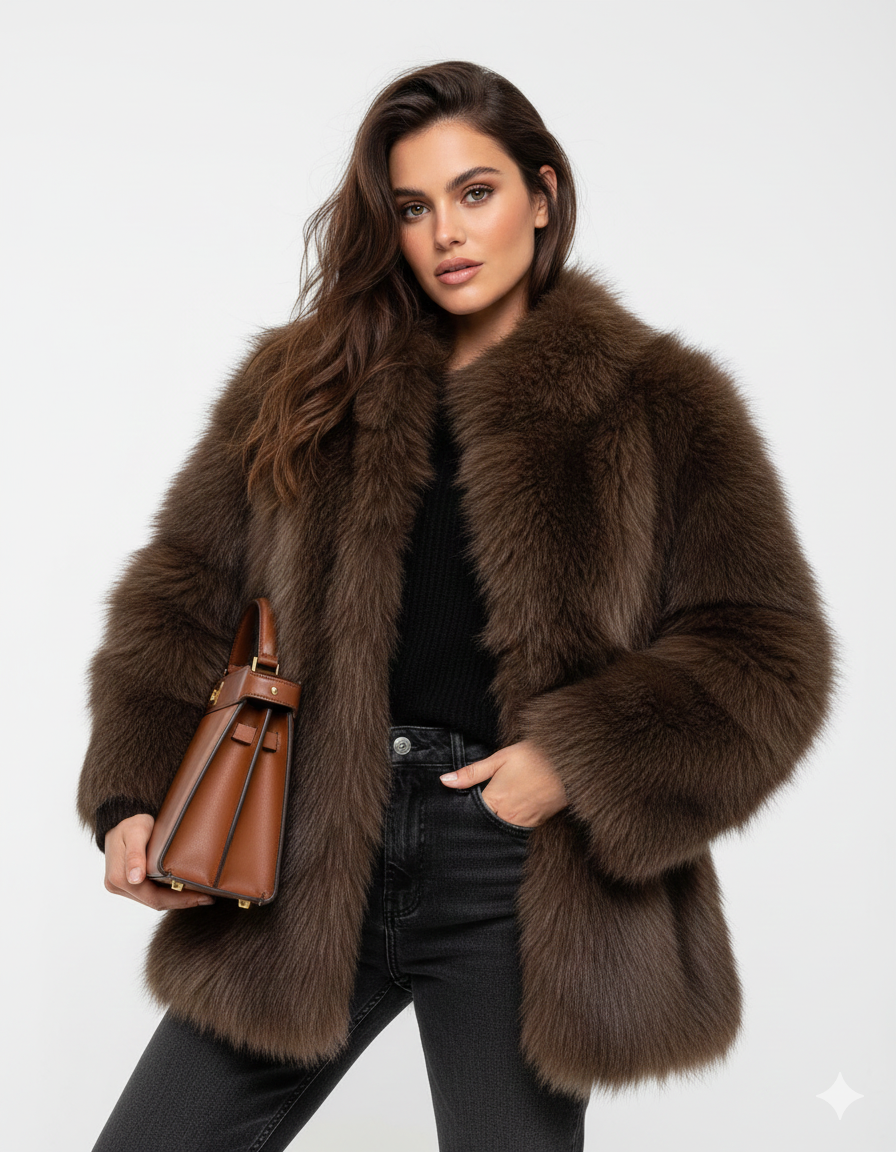 Manteau Femme Hiver Douillet Élégant en Fausse Fourrure