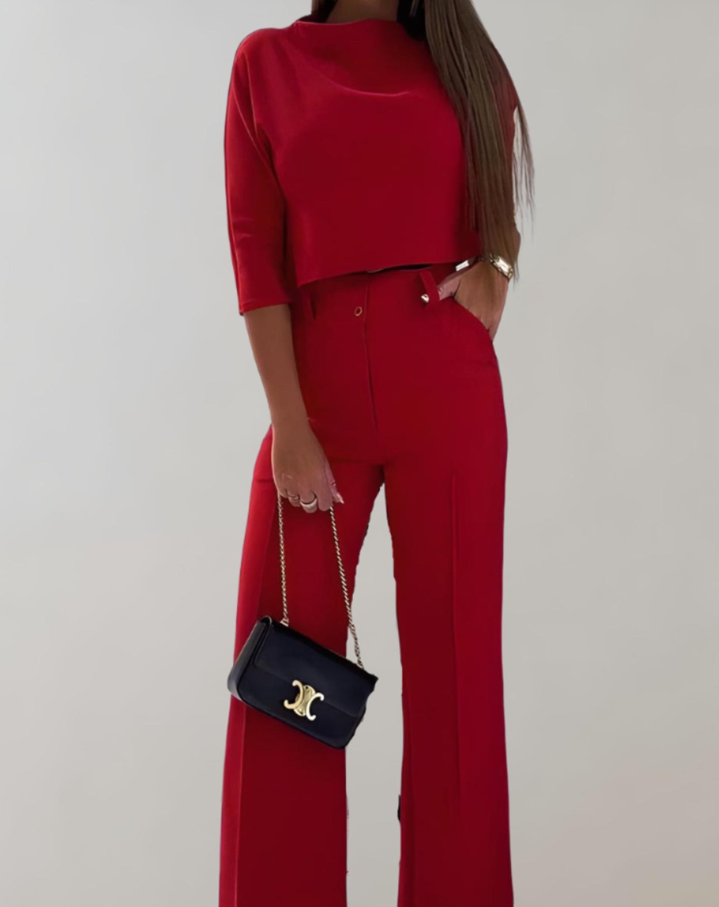 Amelia - Ensemble élégant deux pièces manches courtes et pantalon décontracté