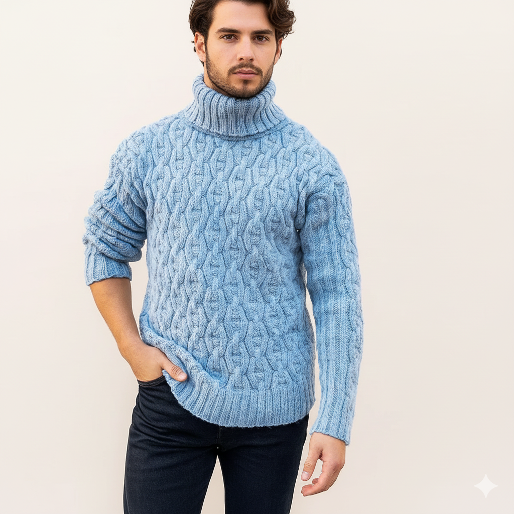 Pull Homme Laine Élégant Col Montant Chaud Hiver