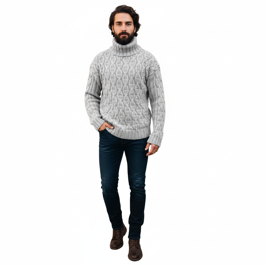 Pull Homme Laine Élégant Col Montant Chaud Hiver - LuxeStyle