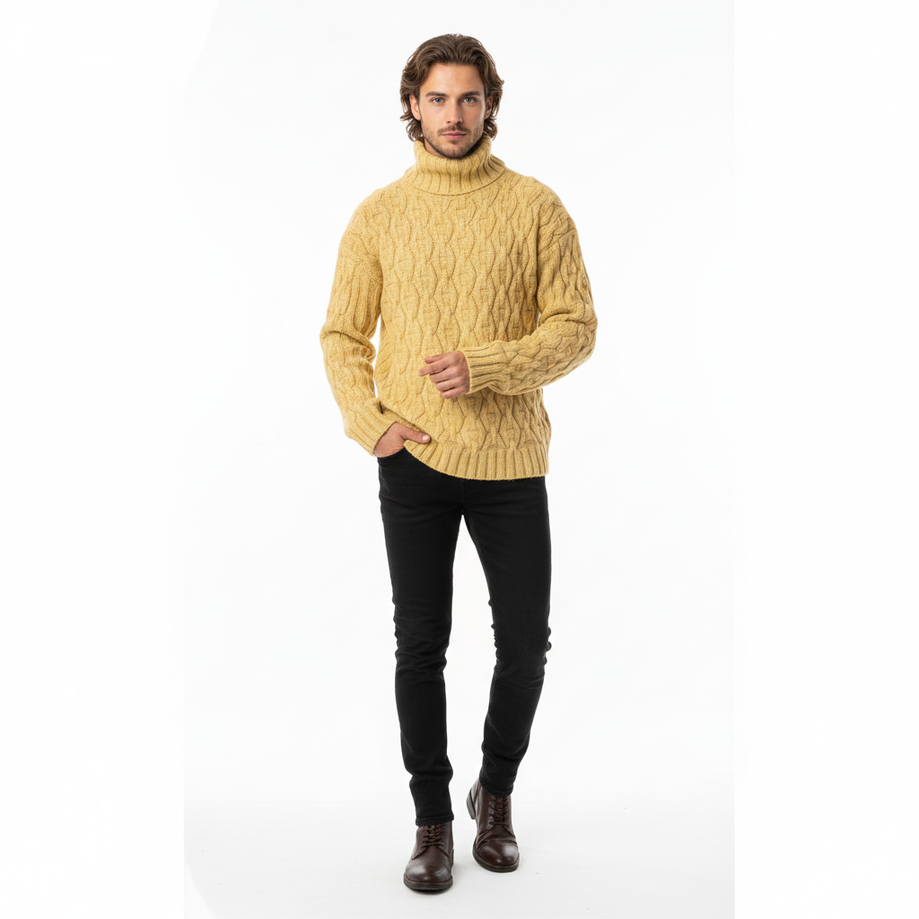Pull Homme Laine Élégant Col Montant Chaud Hiver