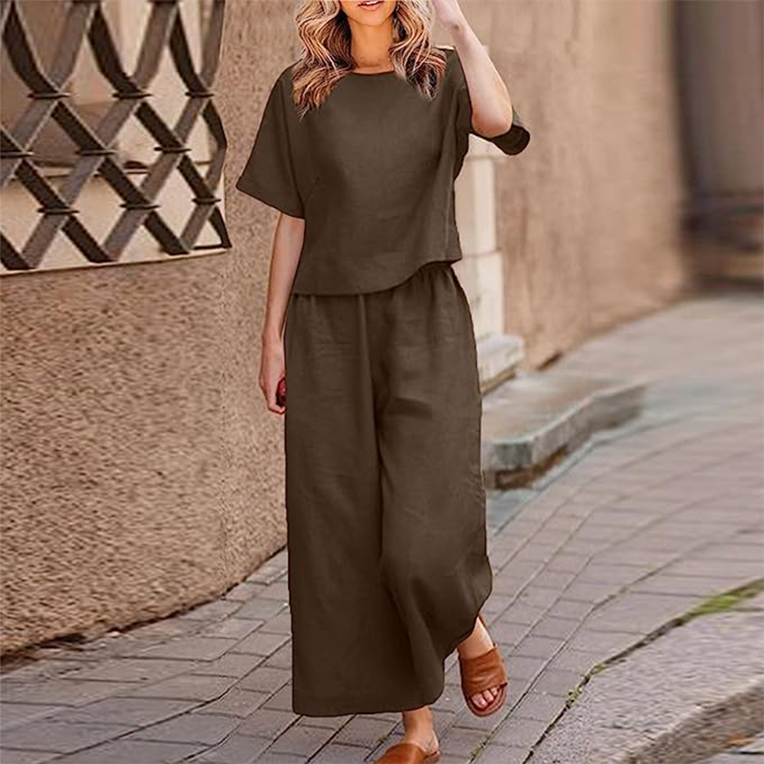 Ensemble Deux Pièces Été pour Femme - Haut Manches Courtes et Pantalon Léger