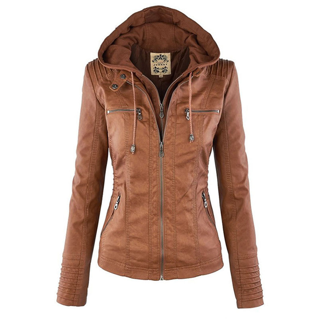 Blouson Cuir Brun Féminin Élégant - LuxeStyle