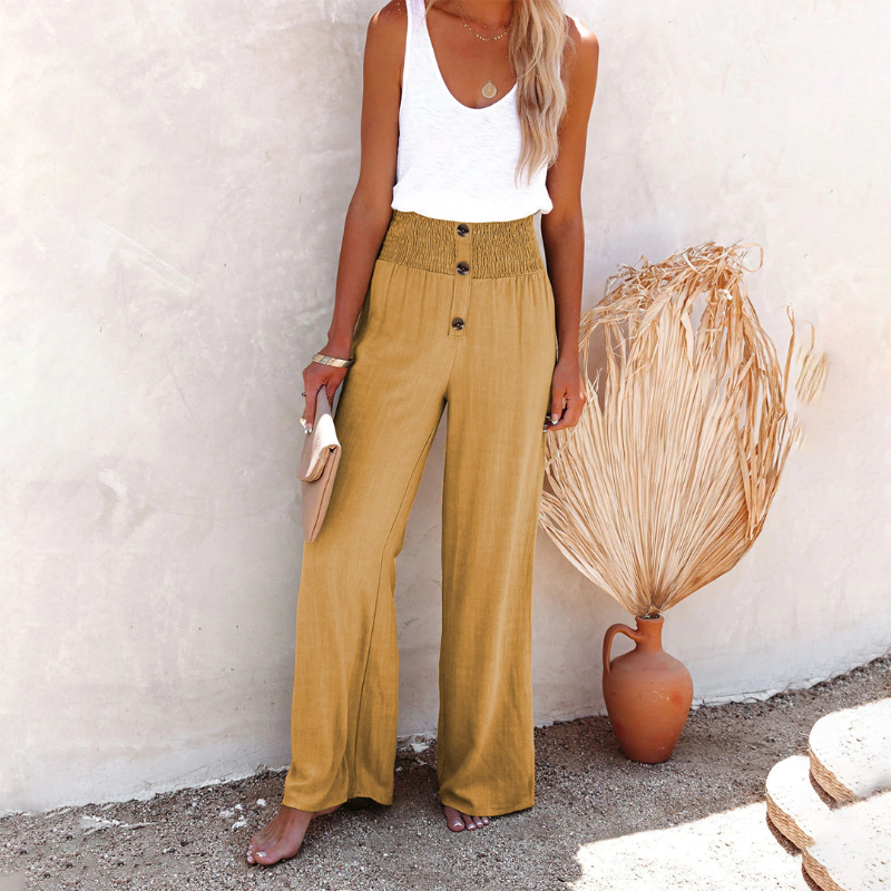 Pantalon vert femme évasé haut de gamme