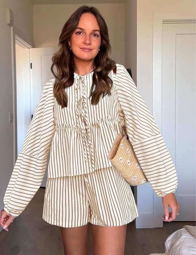 Robe Été Rayée Manches Longues pour Femme - LuxeStyle
