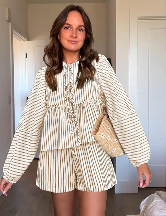 Robe Été Rayée Manches Longues pour Femme - LuxeStyle