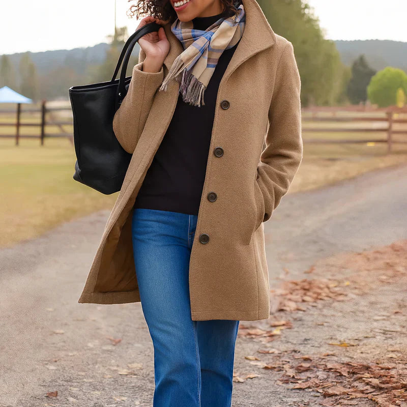 Manteau Femme Élégant Long Hiver - Coupe Traditionnelle avec Fermeture Boutons