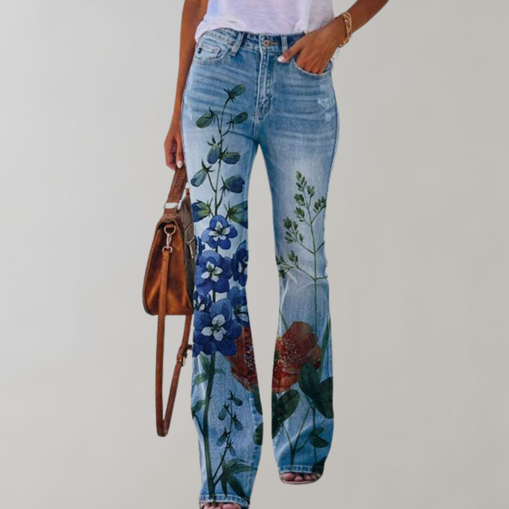 Jean Femme Clair Fleuri Taille Élégante