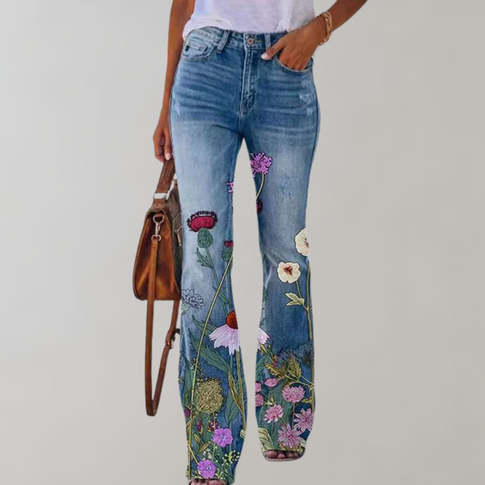 Jean Femme Clair Fleuri Taille Élégante