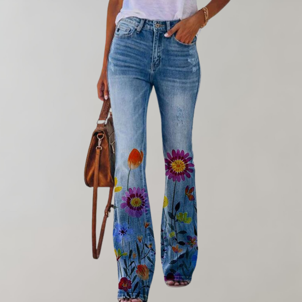 Jean Femme Clair Fleuri Taille Élégante - LuxeStyle