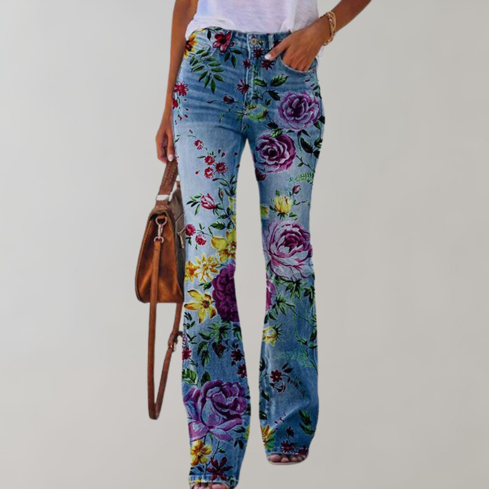Jean Femme Clair Fleuri Taille Élégante