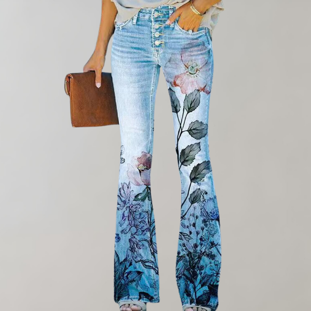 Jean Femme Clair Fleuri Taille Élégante