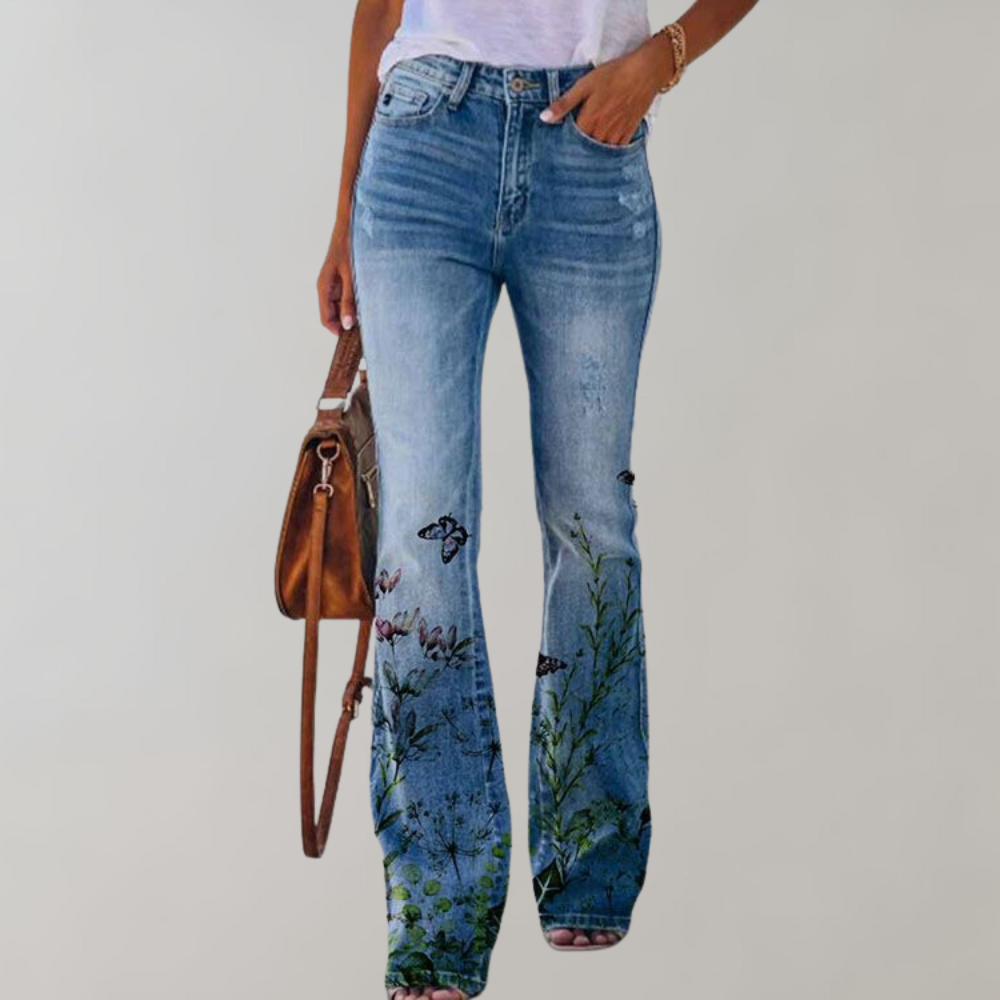 Jean Femme Clair Fleuri Taille Élégante