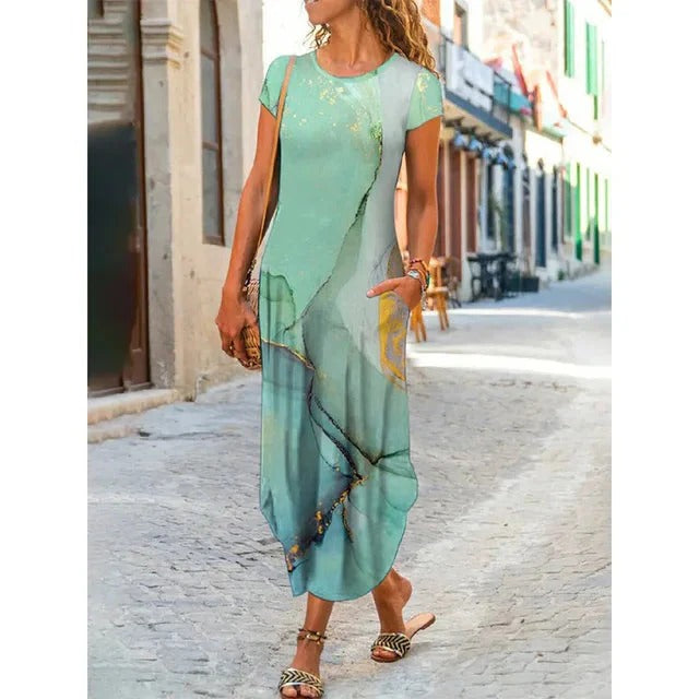 Robe Longue Noire Élégante à Imprimés Éthniques pour Femme