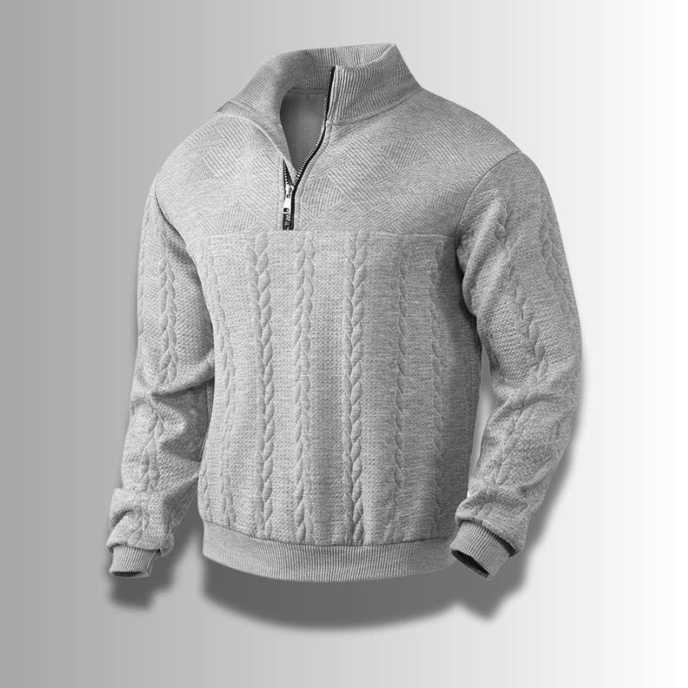 Pull en tricot torsadé marron à fermeture éclair pour homme