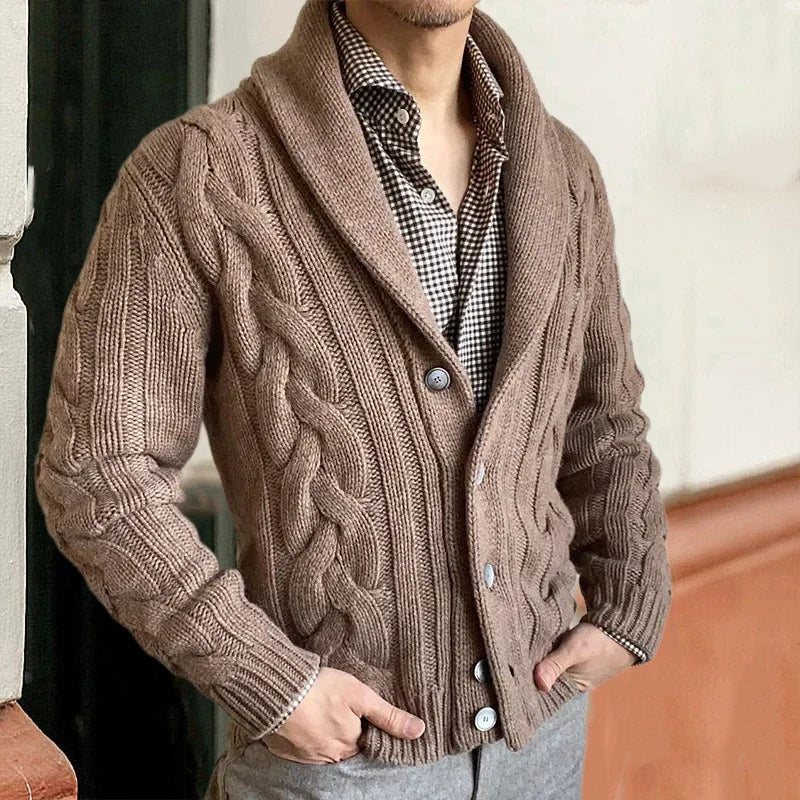 Gilet Maille Tressée Noir Élégant pour Homme