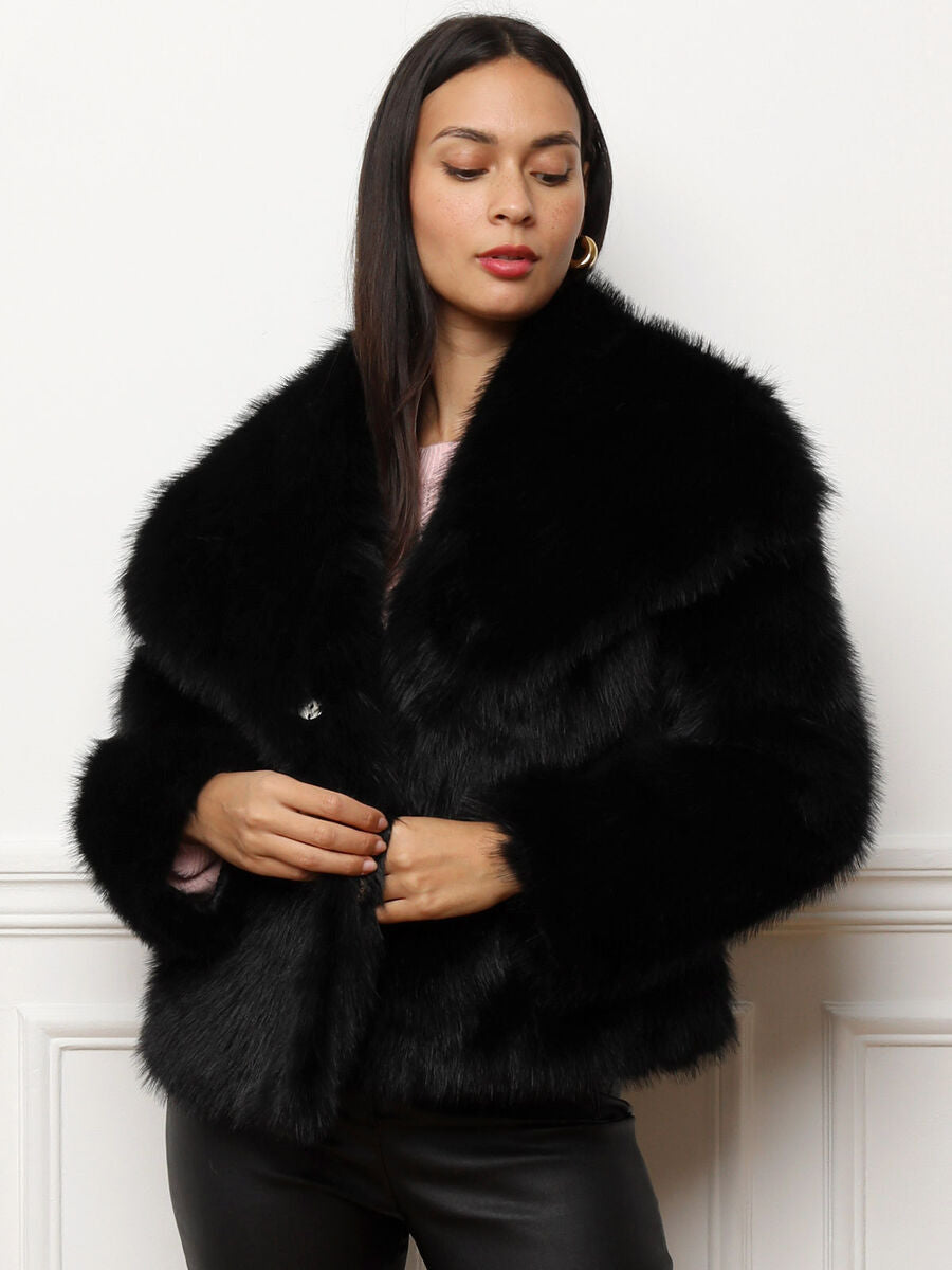 Manteau Fourrure Doux Col Évasé pour Femme Hiver