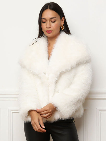 Manteau Fourrure Doux Col Évasé pour Femme Hiver