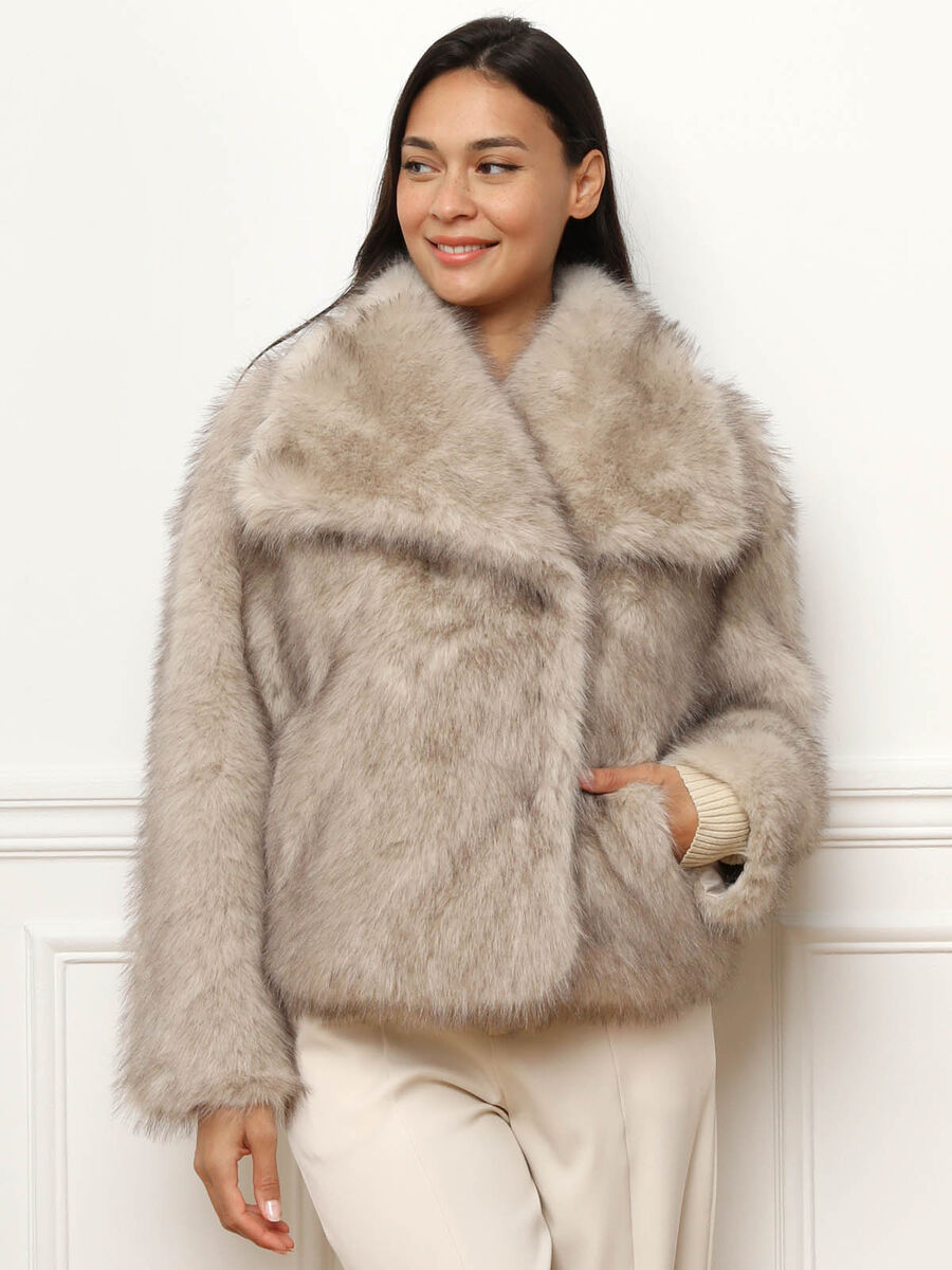 Manteau Fourrure Doux Col Évasé pour Femme Hiver