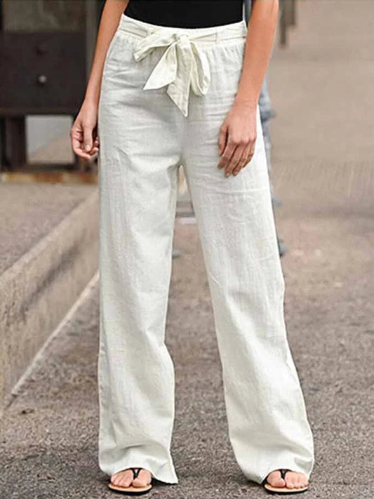 Pantalon Lin Clair avec Ceinture Élastique pour Femmes - LuxeStyle